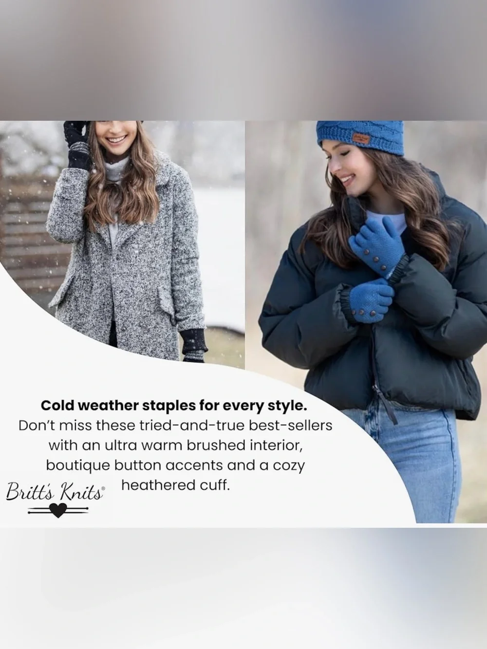 Britt’s Knits Women’s Charcoal Gray Knit Gloves NWT Classic Gloves OS